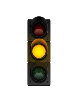 Traffic lights realistic composition with traffic light icon with glowing light on blank background vector illustration