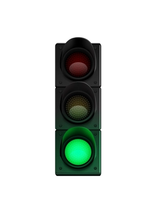 Traffic lights realistic composition with traffic light icon with glowing light on blank background vector illustration