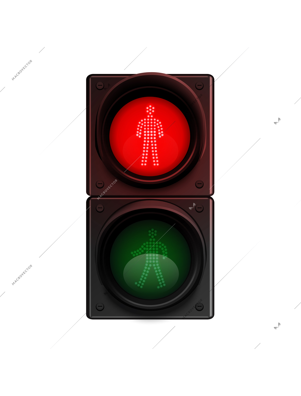 Traffic lights realistic composition with traffic light icon with glowing light on blank background vector illustration