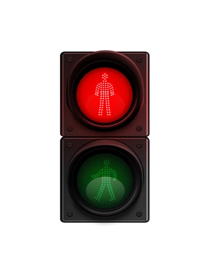 Traffic lights realistic composition with traffic light icon with glowing light on blank background vector illustration