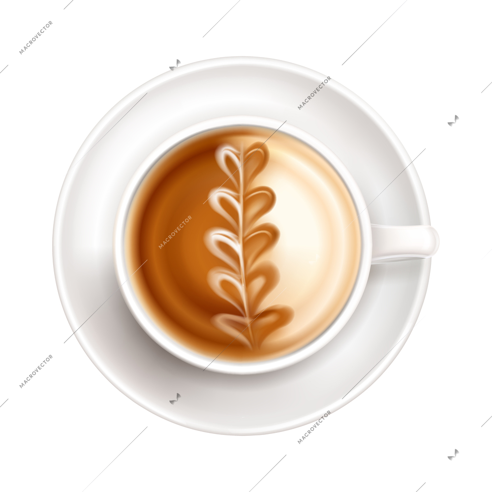 Colored latte art top view composition set image of coffee cup with art in mug on blank background vector illustration