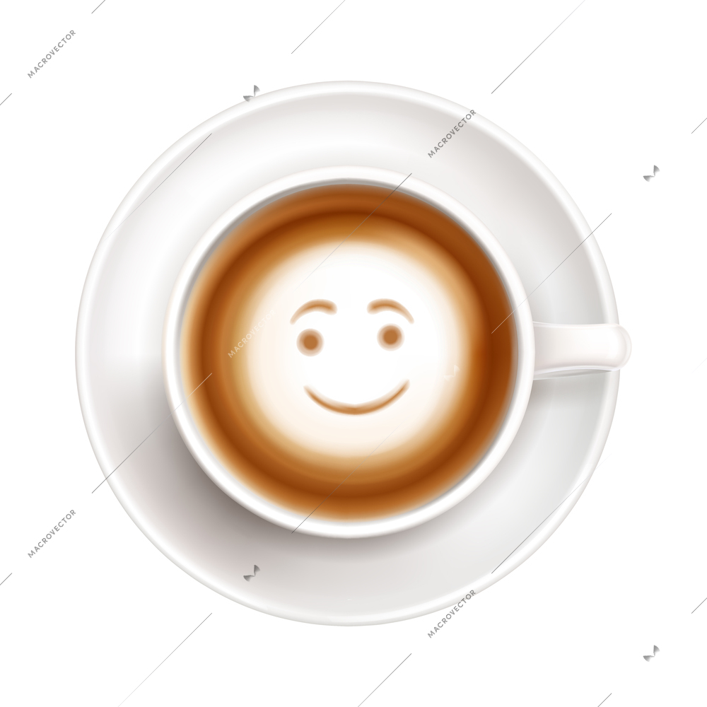 Colored latte art top view composition set image of coffee cup with art in mug on blank background vector illustration