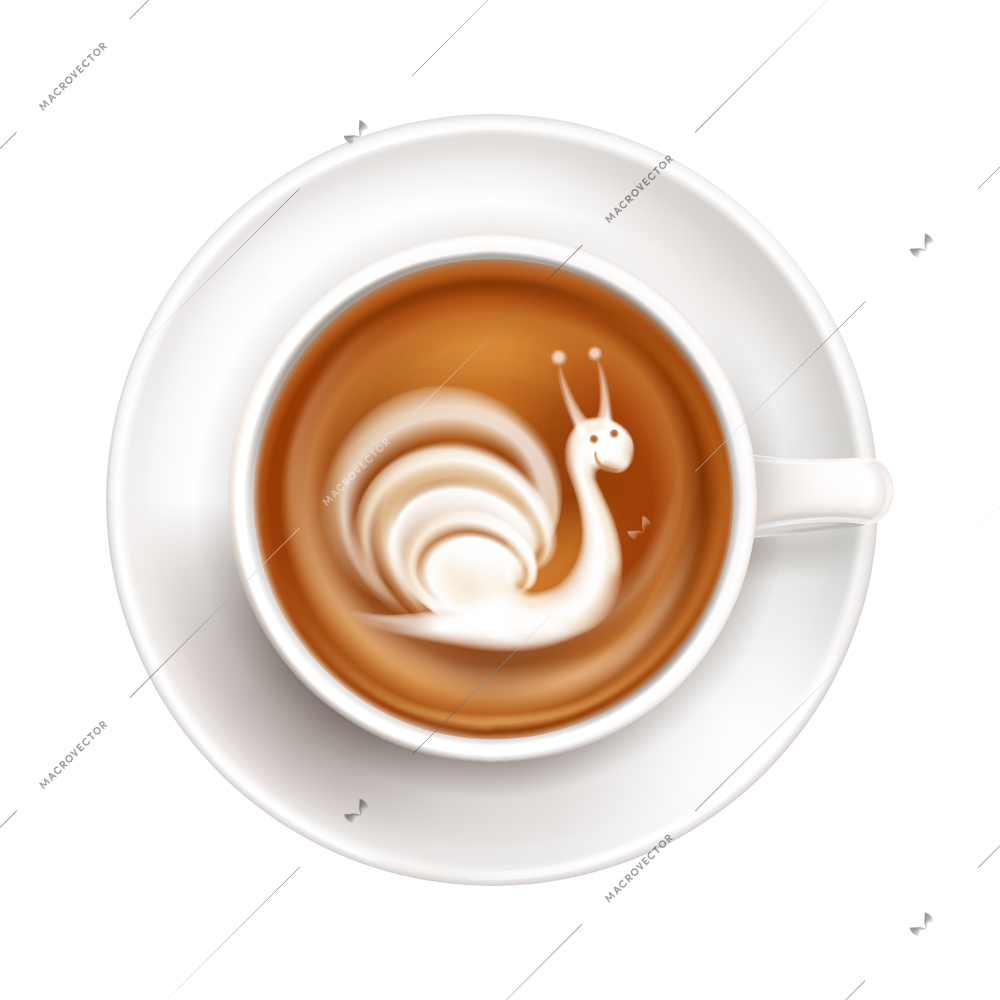 Colored latte art top view composition set image of coffee cup with art in mug on blank background vector illustration