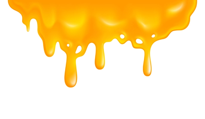 Blood splatters blots drips realistic composition with yellow liquid on blank background vector illustration