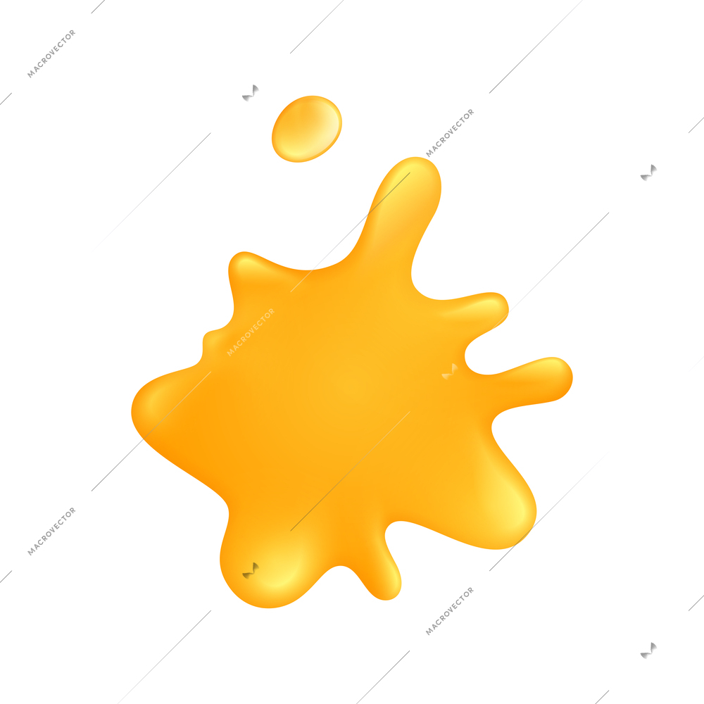 Blood splatters blots drips realistic composition with yellow liquid on blank background vector illustration