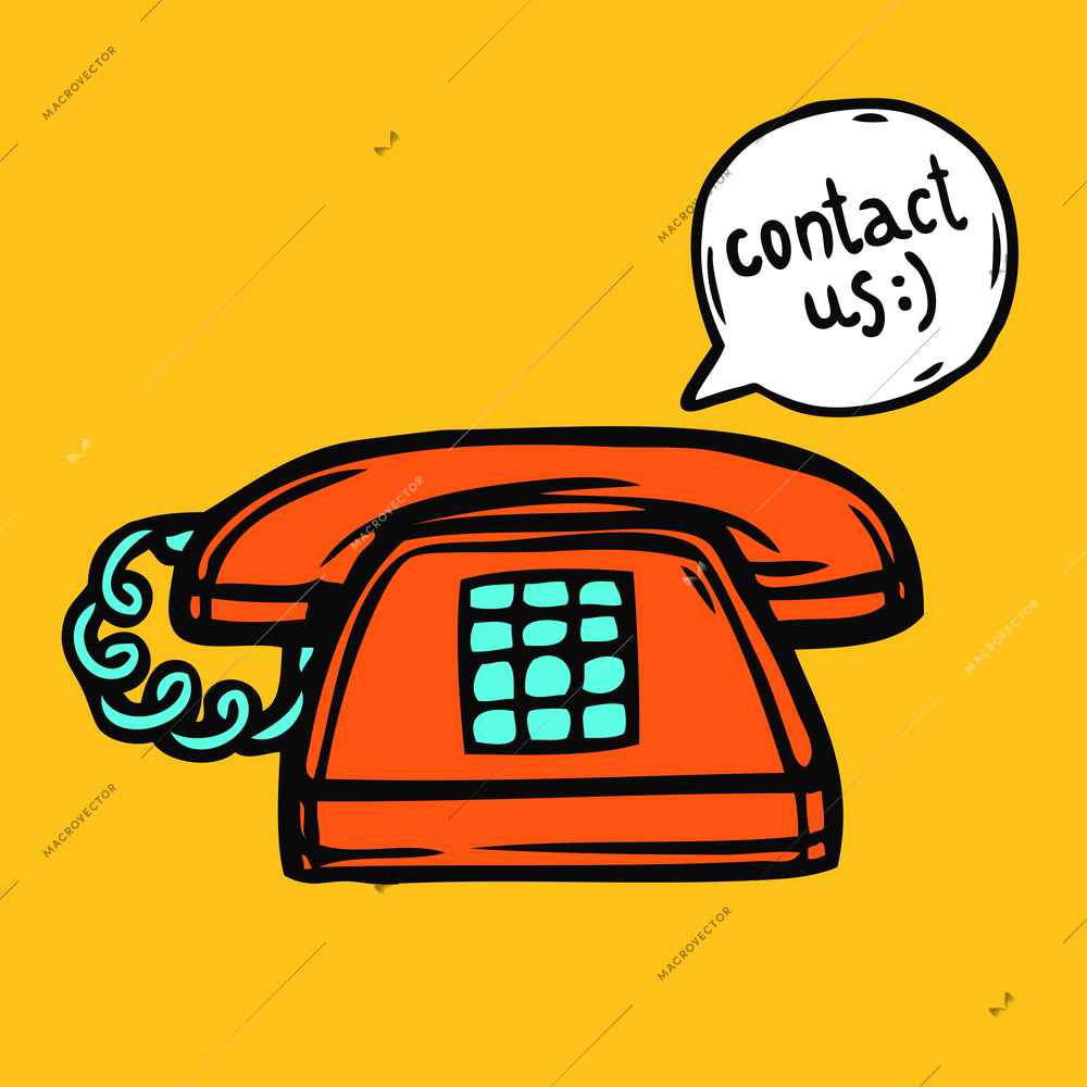 Contact us communication poster with classic retro phone vector illustration