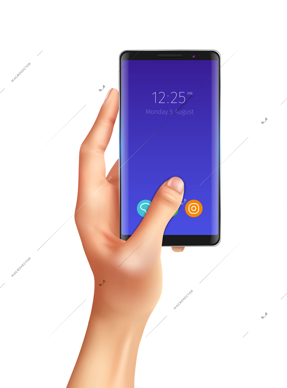 Realistic composition with human hands holding modern touchscreen gadget on blank background vector illustration