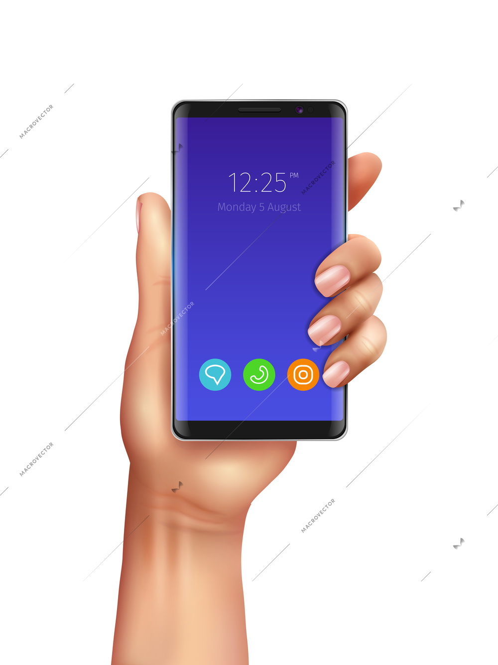 Realistic composition with human hands holding modern touchscreen gadget on blank background vector illustration