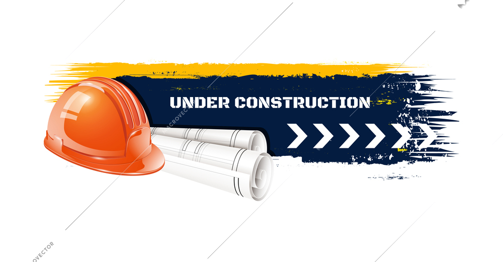 Under construction grunge banner with maintenance line text and realistic icons vector illustration