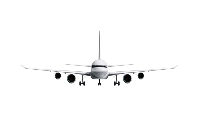 Civil aircraft realistic identity composition of white airplane flying on blank background isolated vector illustration