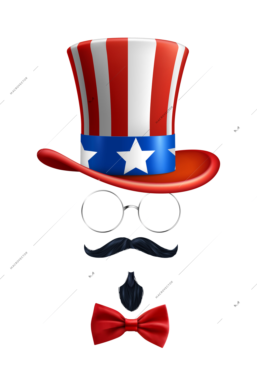 Masquerade composition with white background and isolated icons of hat and mask elements vector illustration