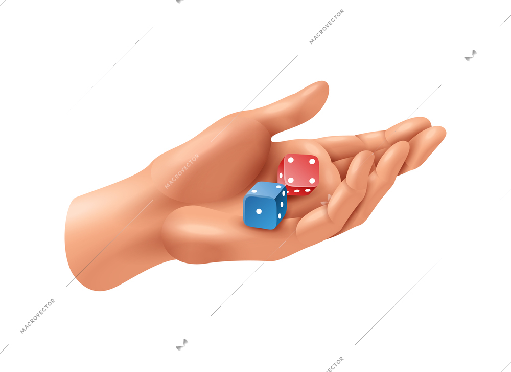 Hands games composition with realistic view of human hand palm on blank background with toy vector illustration