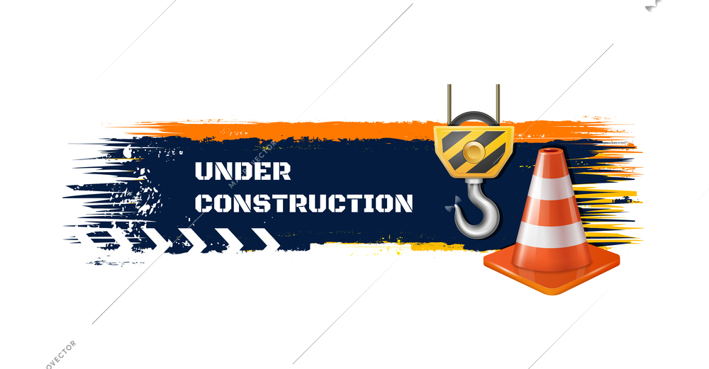 Under construction grunge banner with maintenance line text and realistic icons vector illustration