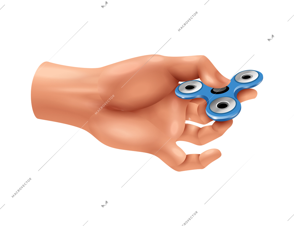 Hands games composition with realistic view of human hand palm on blank background with toy vector illustration