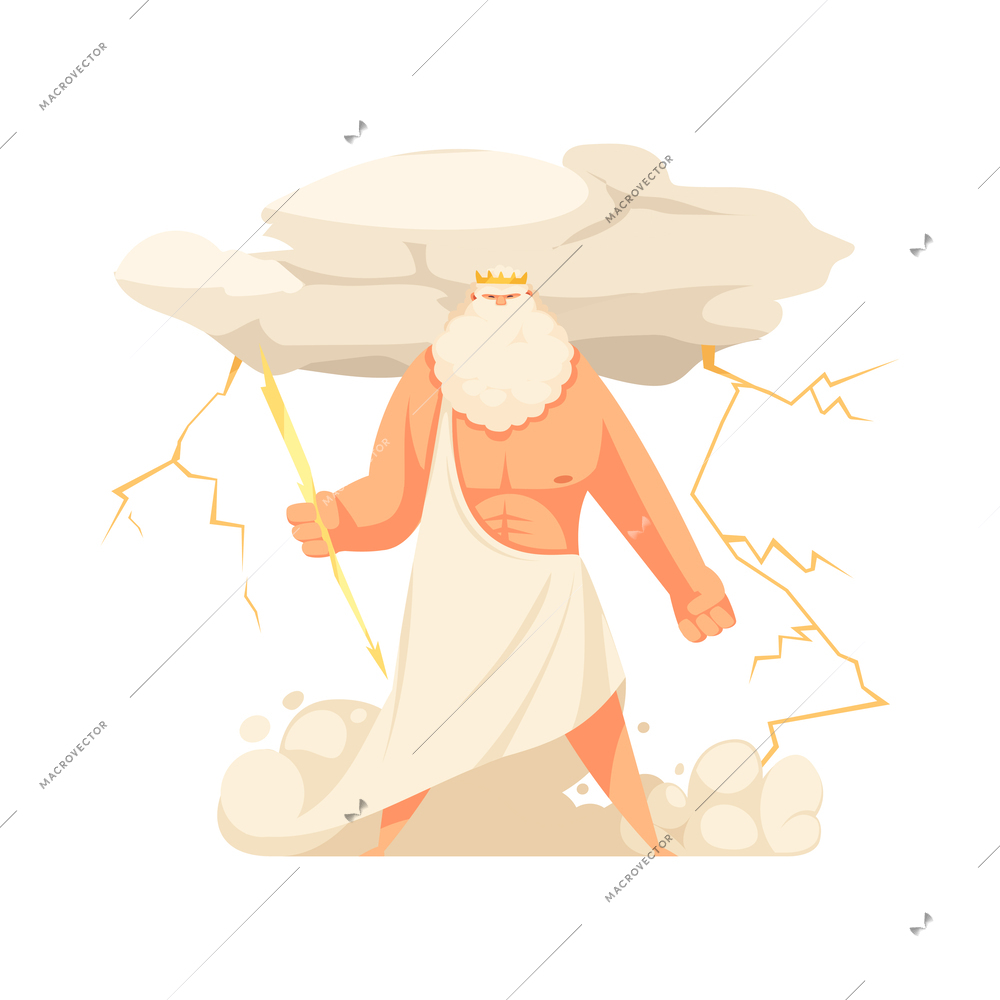 Ancient greek gods composition with isolated cartoon style character of mythical god vector illustration