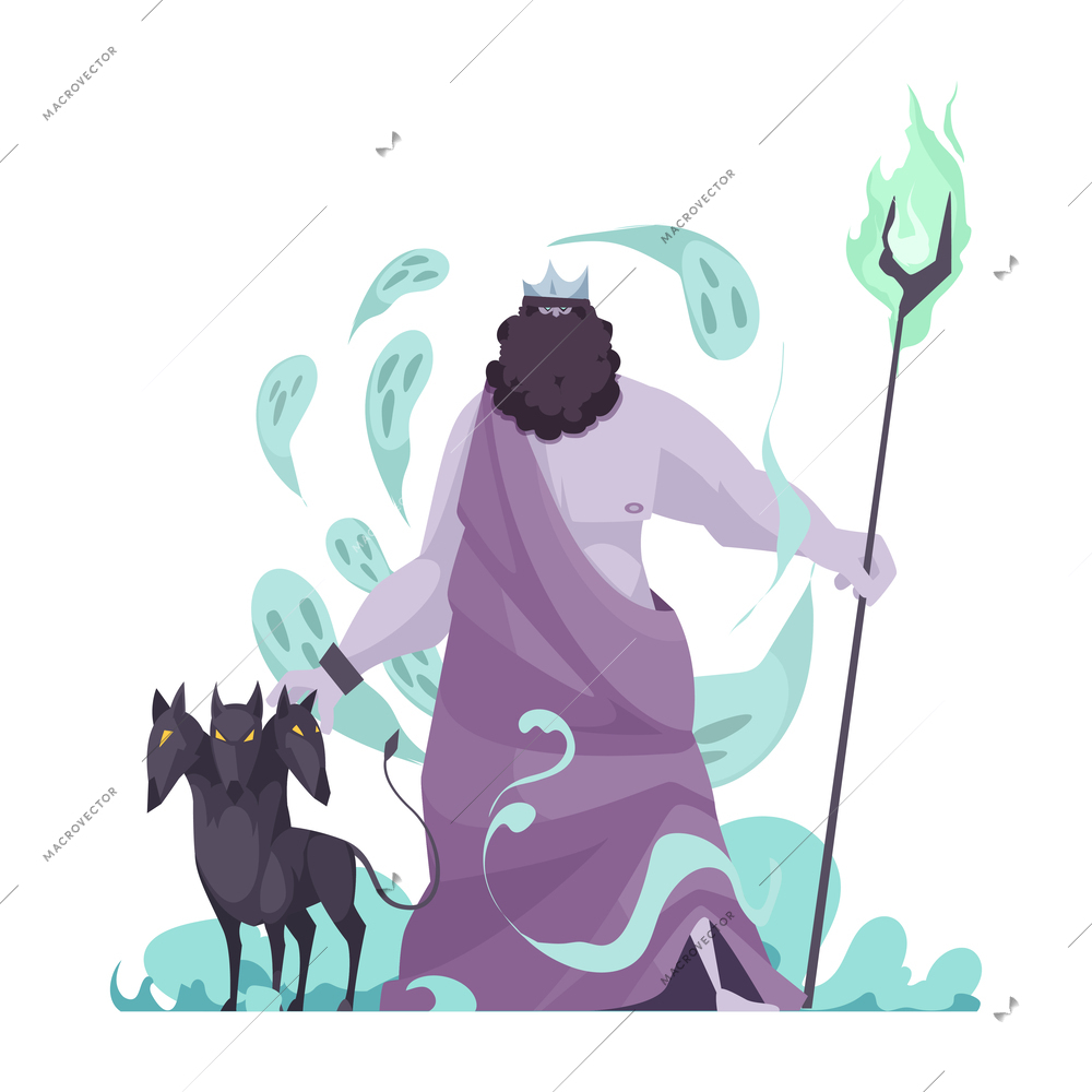 Ancient greek gods composition with isolated cartoon style character of mythical god vector illustration