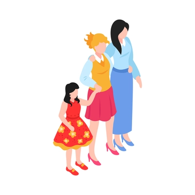 Isometric sex homosexual lgbt lesbian gay bisexual transgender family composition with human characters vector illustration