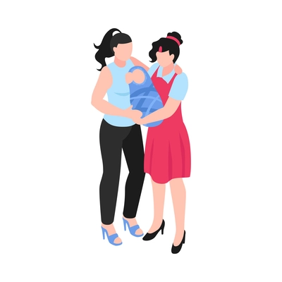 Isometric sex homosexual lgbt lesbian gay bisexual transgender family composition with human characters vector illustration