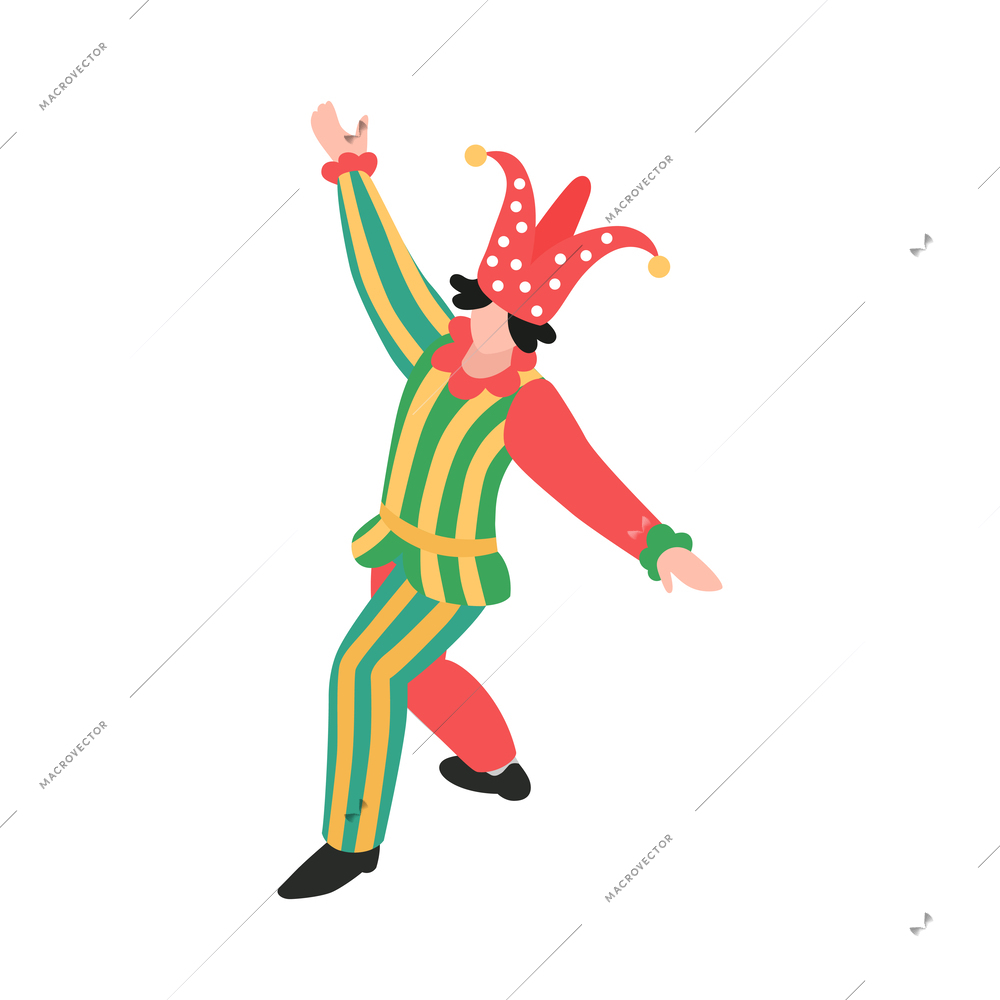 Isometric opera ballet theatre composition with isolated human character of theatrical performer in costume vector illustration