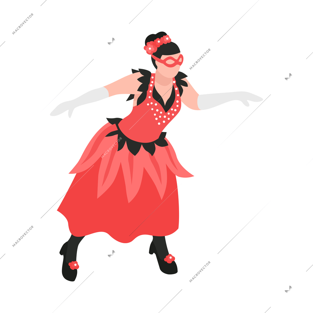 Isometric opera ballet theatre composition with isolated human character of theatrical performer in costume vector illustration