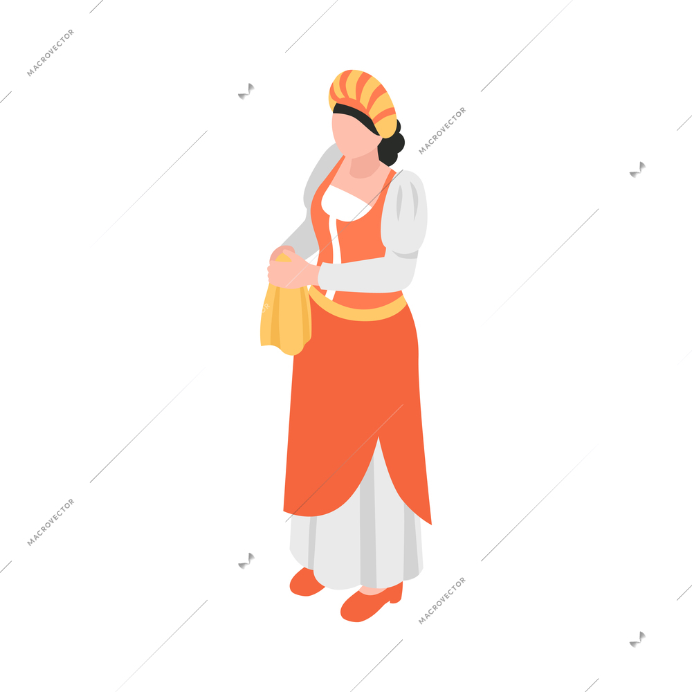 Isometric opera ballet theatre composition with isolated human character of theatrical performer in costume vector illustration