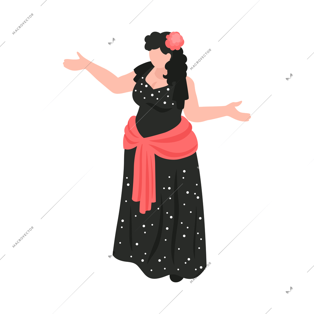 Isometric opera ballet theatre composition with isolated human character of theatrical performer in costume vector illustration