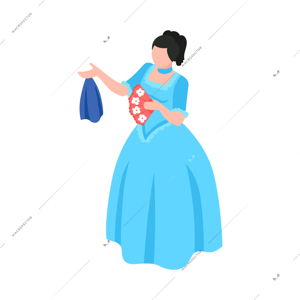 Isometric opera ballet theatre composition with isolated human character of theatrical performer in costume vector illustration