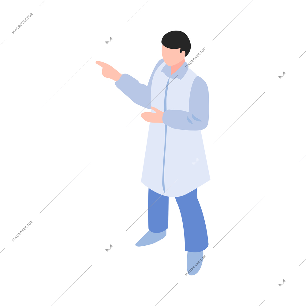 Isometric textile factory production composition with isolated personnel member in uniform on blank background vector illustration