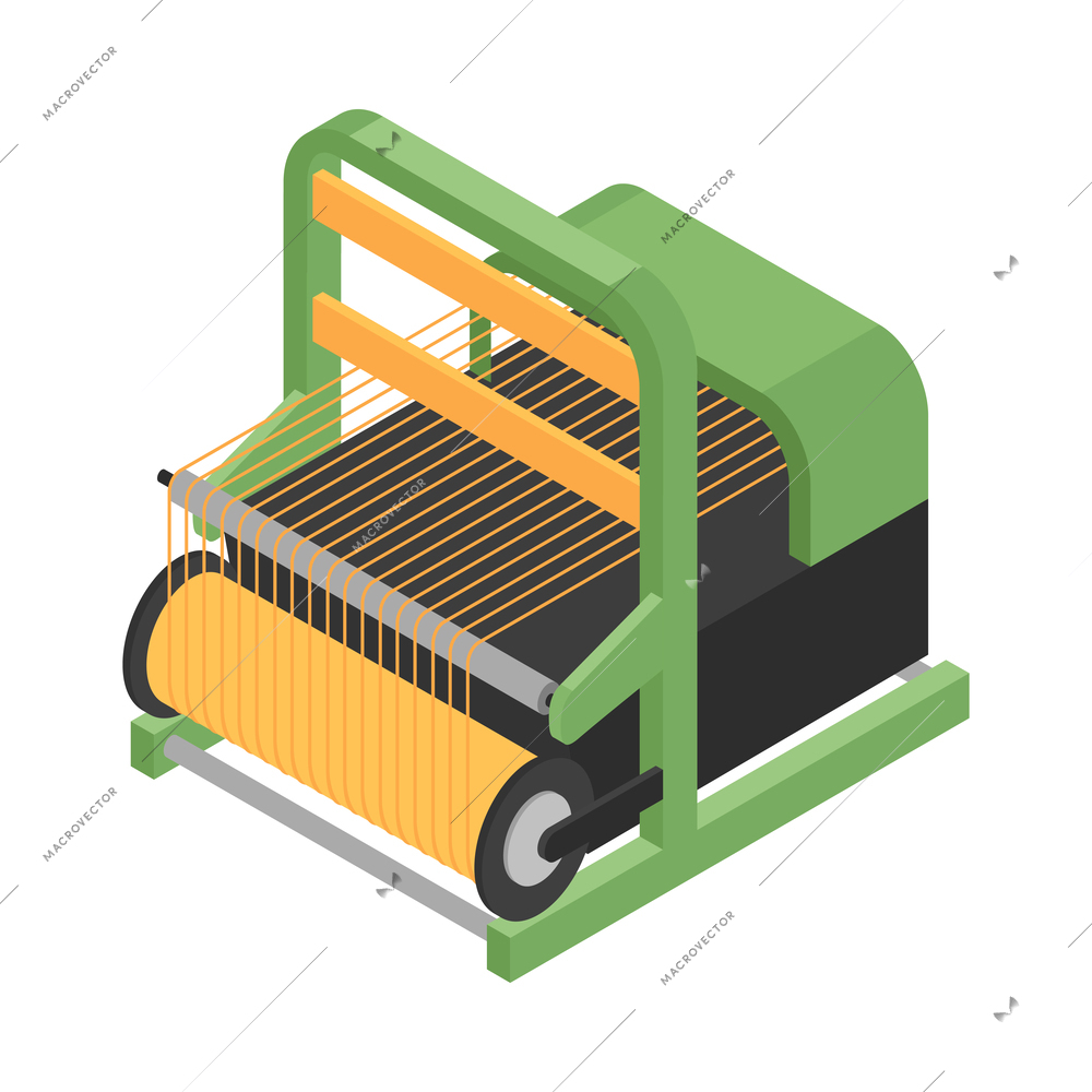 Isometric textile factory production composition with isolated industrial machinery image on blank background vector illustration