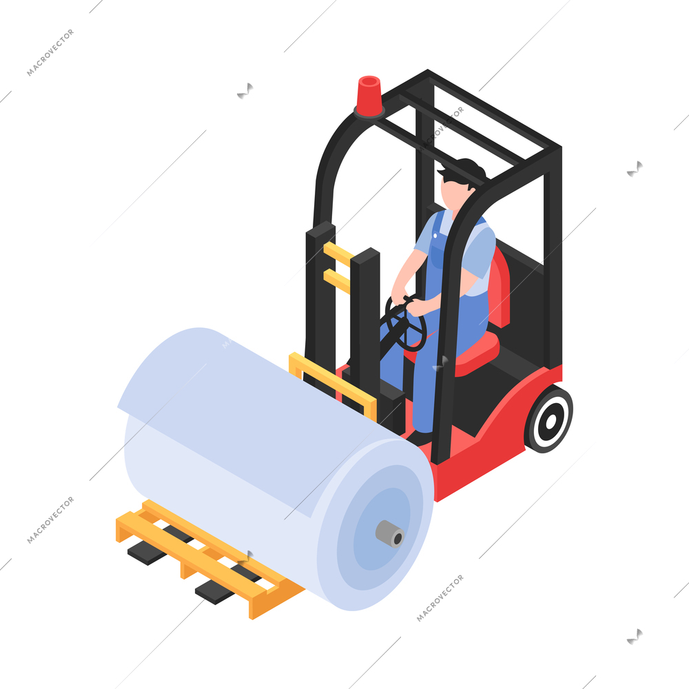 Isometric textile factory production composition with isolated industrial machinery image on blank background vector illustration