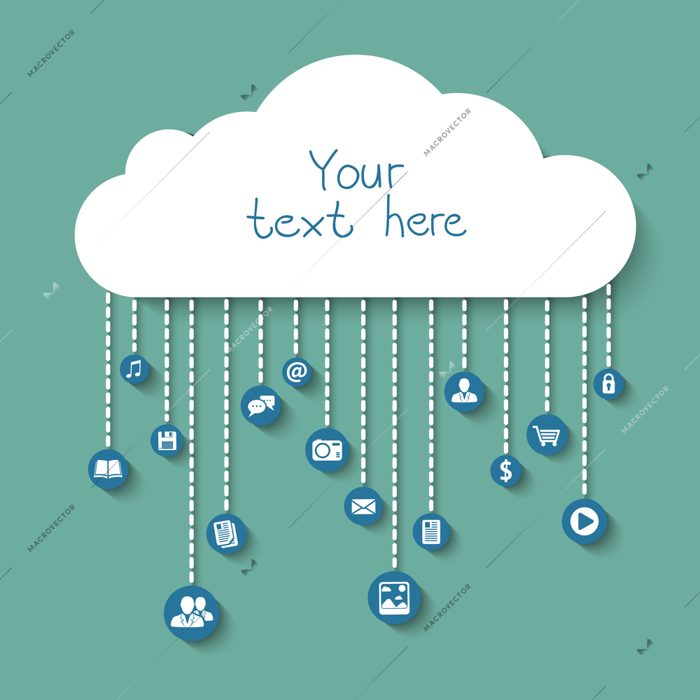 Social and business in the cloud with media communications and apps concept vector illustration