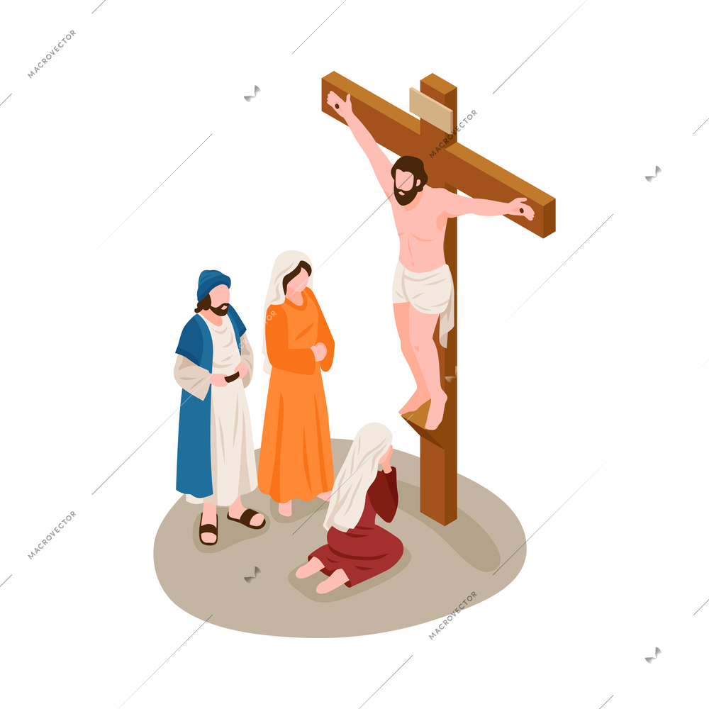 Isometric bible narratives composition with ancient christian characters in mythical scene vector illustration