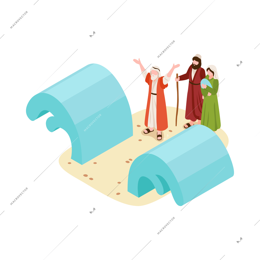 Isometric bible narratives composition with ancient christian characters in mythical scene vector illustration