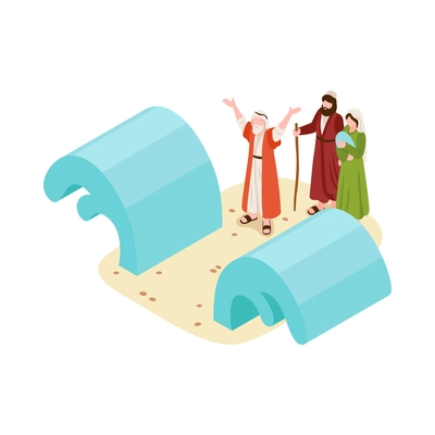 Isometric bible narratives composition with ancient christian characters in mythical scene vector illustration