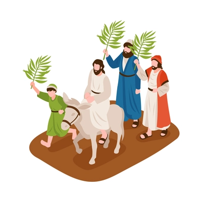 Isometric bible narratives composition with ancient christian characters in mythical scene vector illustration