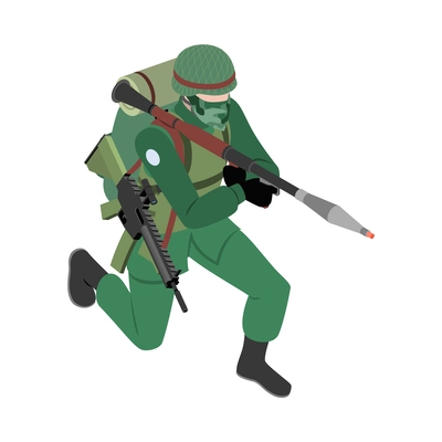 Army military equipment soldier isometric composition with isolated icon on blank background vector illustration