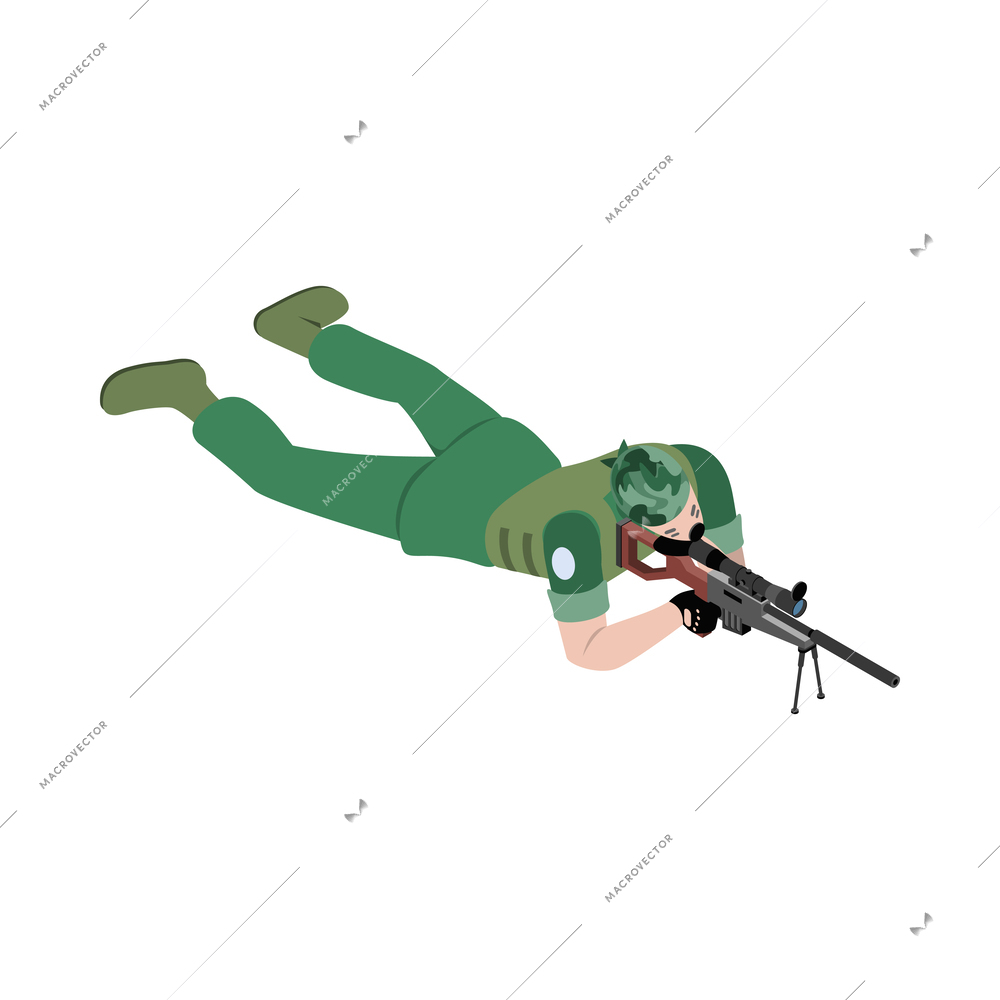 Army military equipment soldier isometric composition with isolated icon on blank background vector illustration