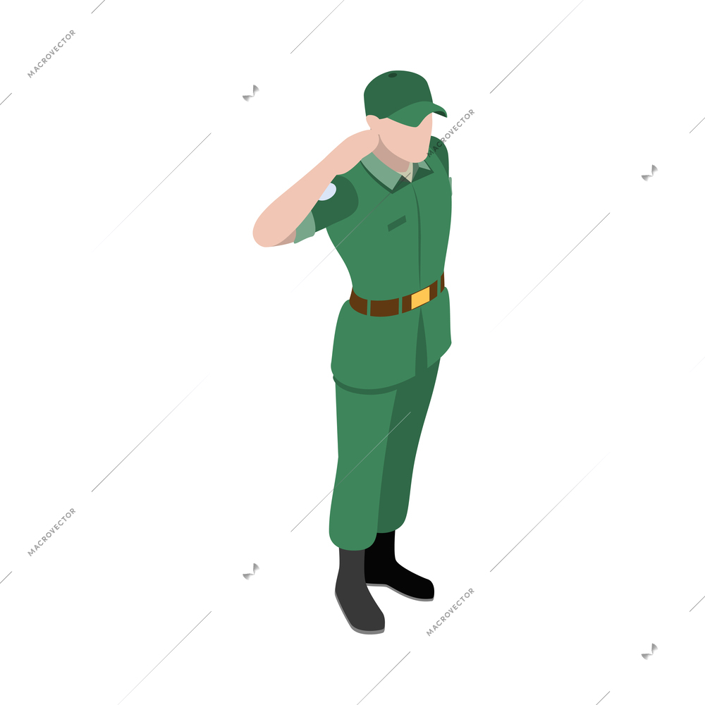 Army military equipment soldier isometric composition with isolated icon on blank background vector illustration