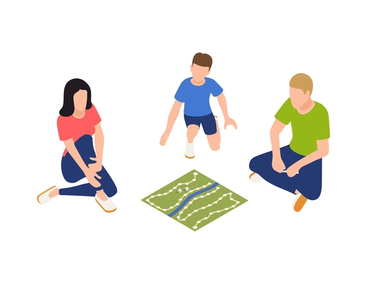 Family playing isometric people composition with isolated human characters on blank background vector illustration