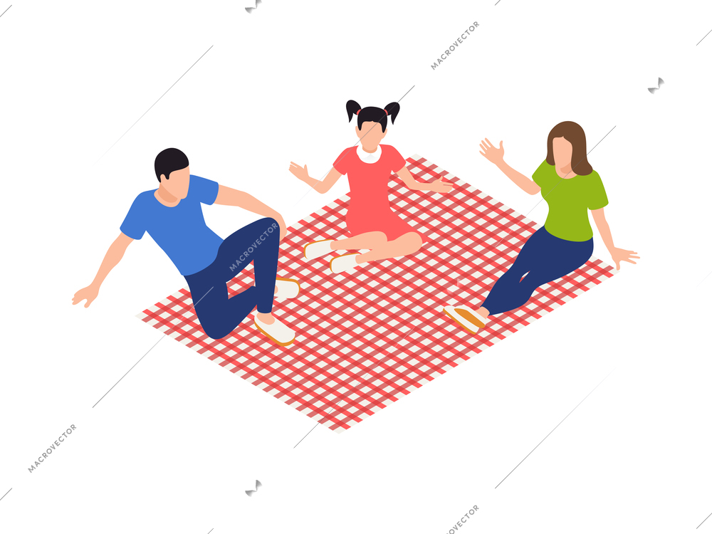 Family playing isometric people composition with isolated human characters on blank background vector illustration