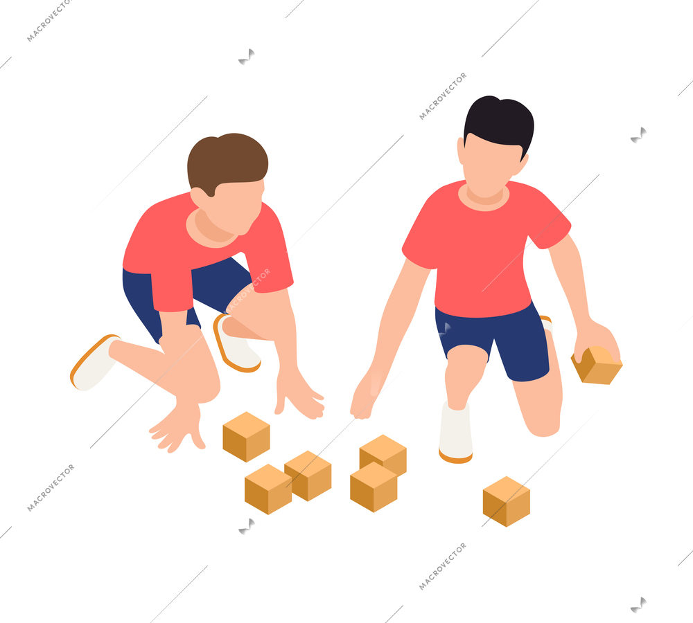 Family playing isometric people composition with isolated human characters on blank background vector illustration