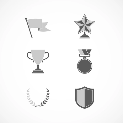 Game winning awards and recognition signs of shield star medal and wreath isolated vector illustration