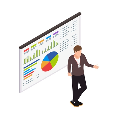 Business coaching isometric composition with strategy and success course isolated vector illustration