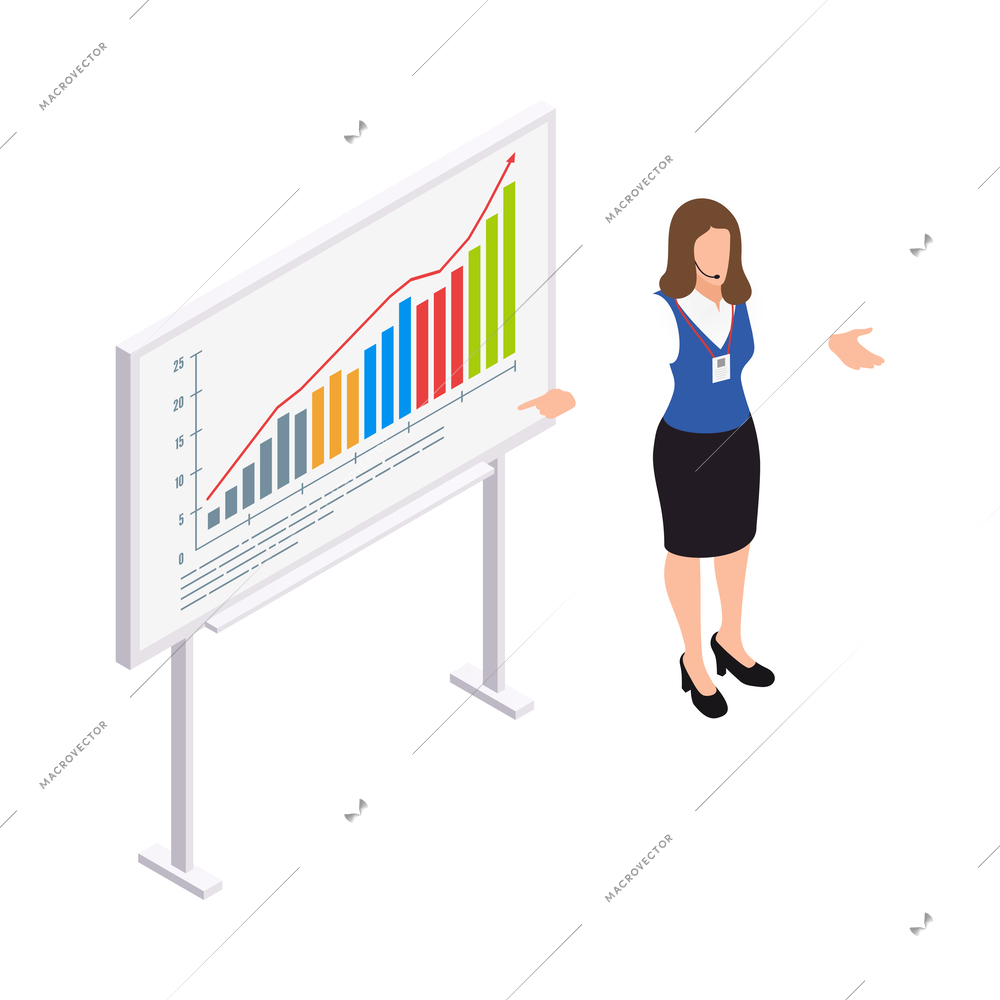 Business coaching isometric composition with strategy and success course isolated vector illustration