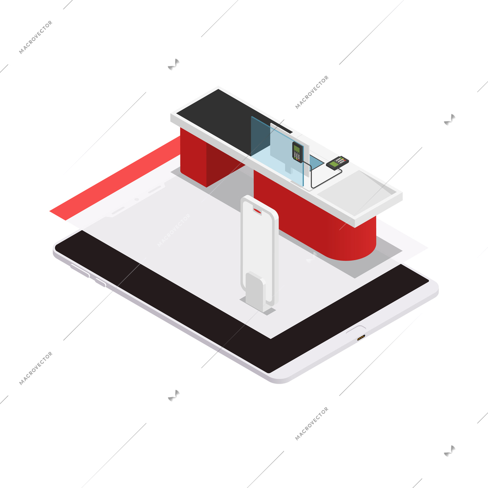 Mobile shopping composition of isolated ecommerce symbols and icons on blank background isometric vector illustration