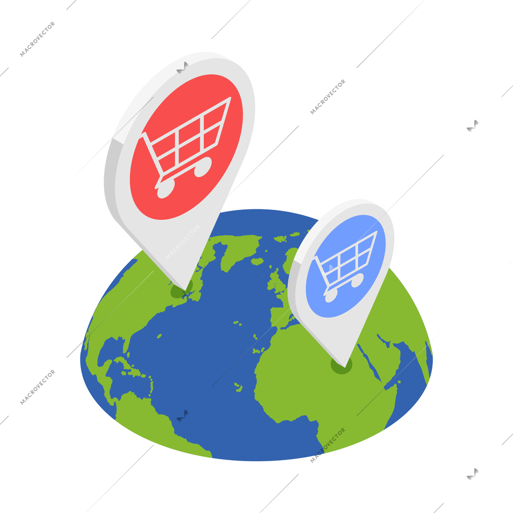 Mobile shopping composition of isolated ecommerce symbols and icons on blank background isometric vector illustration