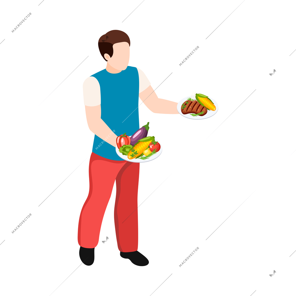 Isometic bbq grill picnic composition with isolated icons on blank background vector illustration