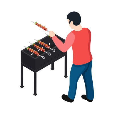 Isometic bbq grill picnic composition with isolated icons on blank background vector illustration