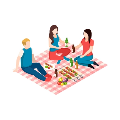 Isometic bbq grill picnic composition with isolated icons on blank background vector illustration