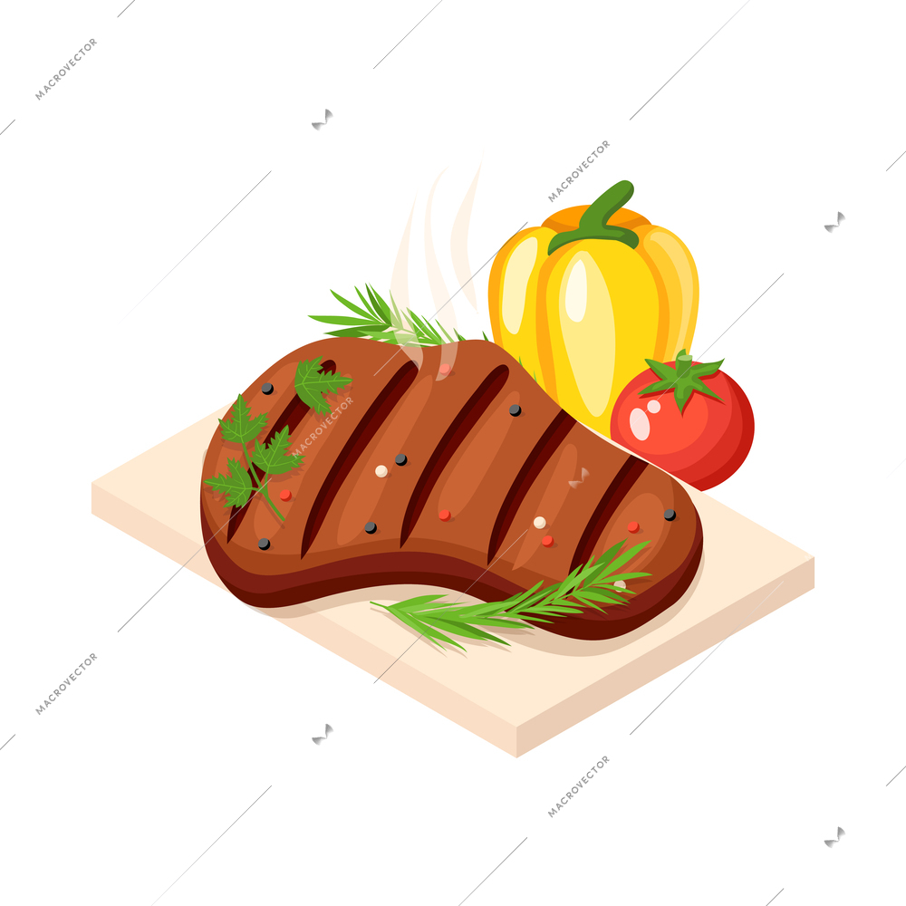 Isometic bbq grill picnic composition with isolated icons on blank background vector illustration